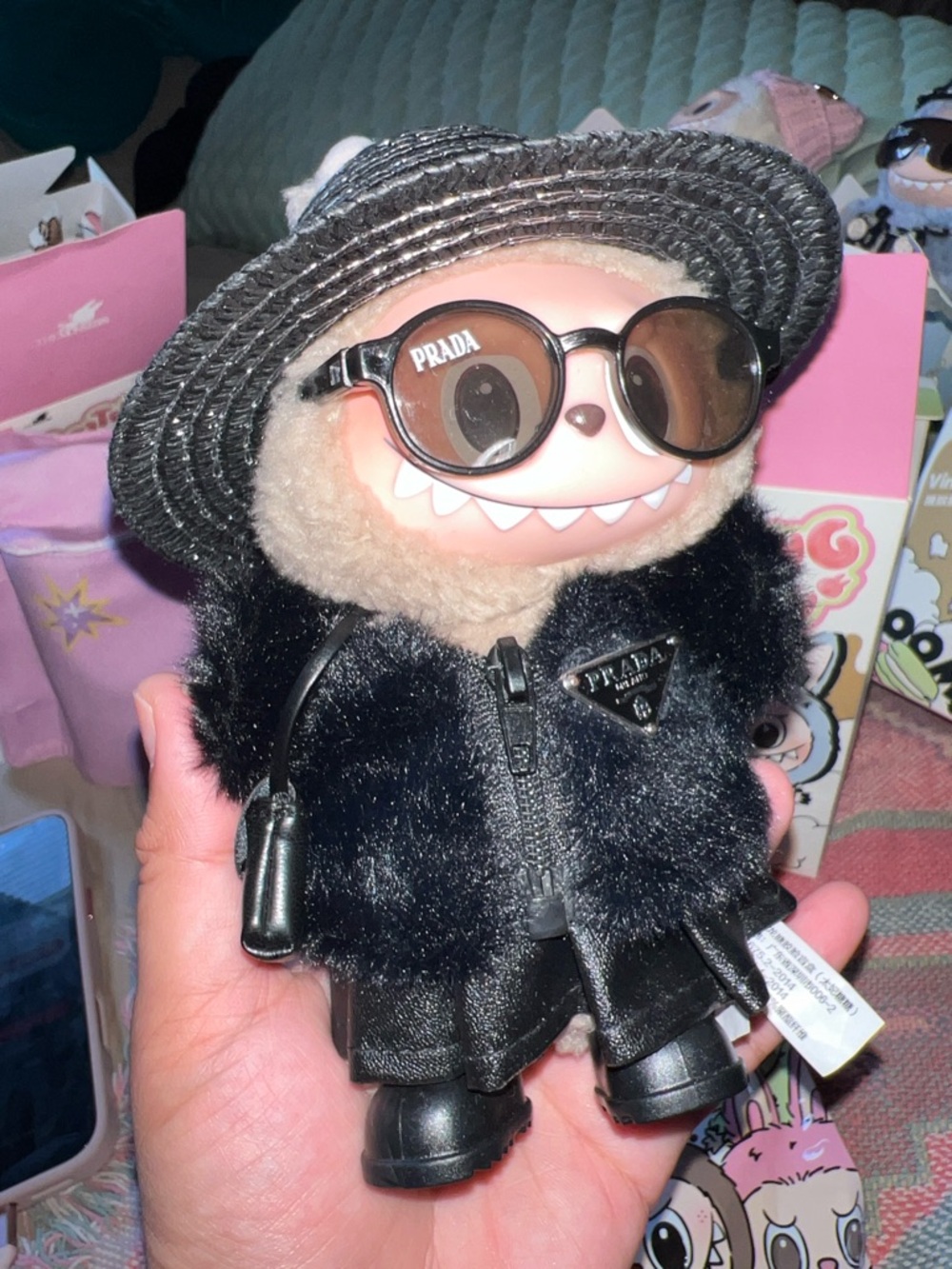 Labubu sesame bean Monster Doll with Beige Face and Sunglasses